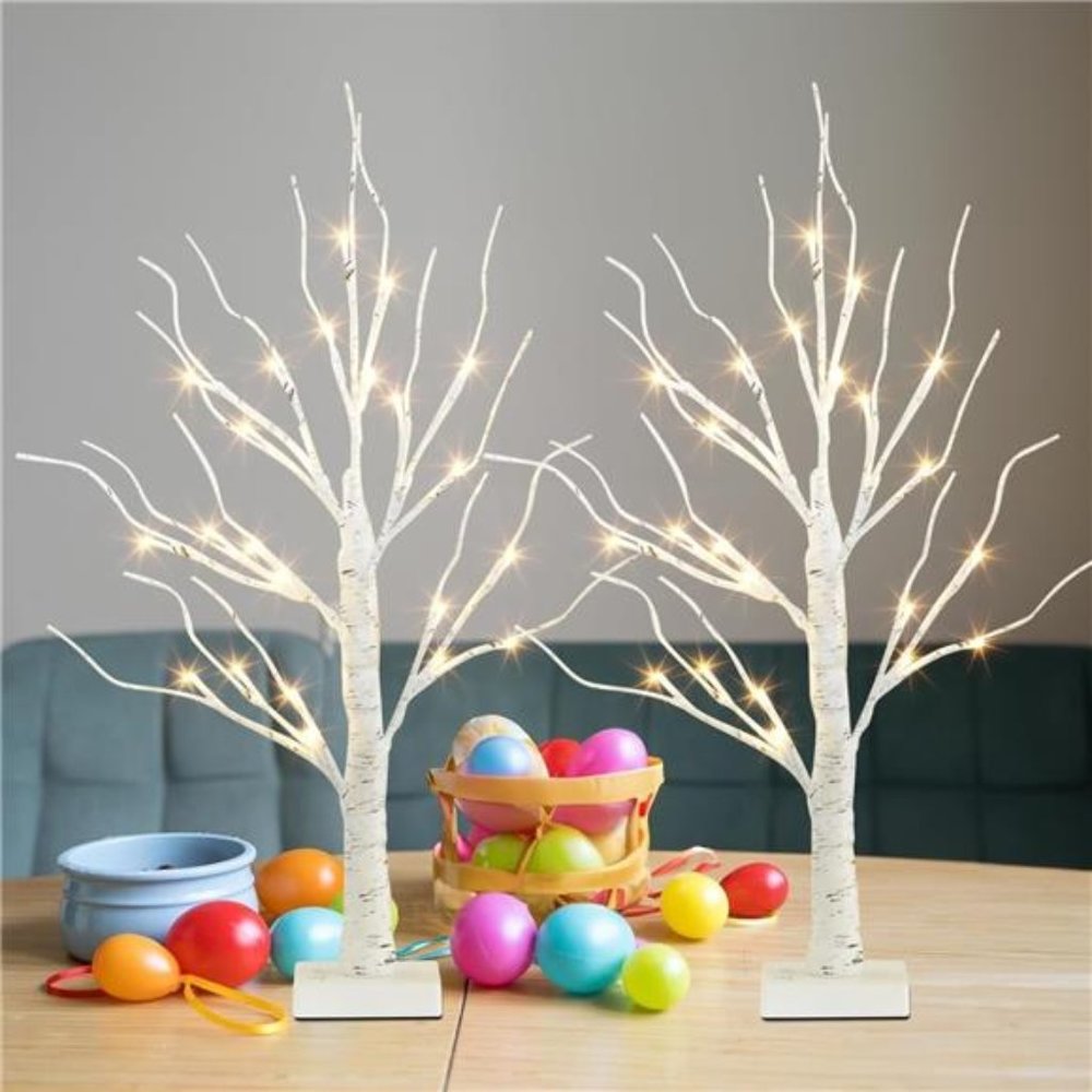 2PK Easter Tree Lights with Honeycomb Bunny & Egg, Battery Powered (2FT, Timer)